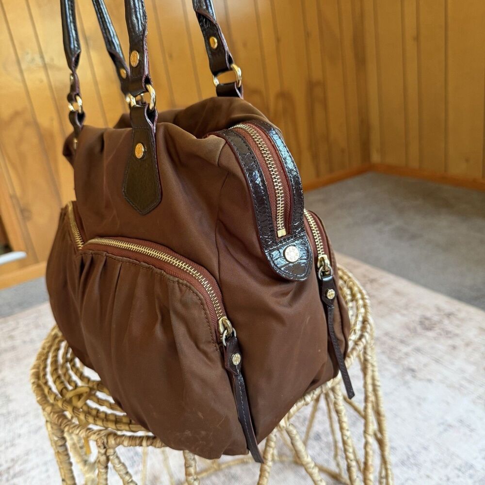 MZ Wallace Brown Nylon Leather Large Top Handle Tote Bag - Picture 4 of 16